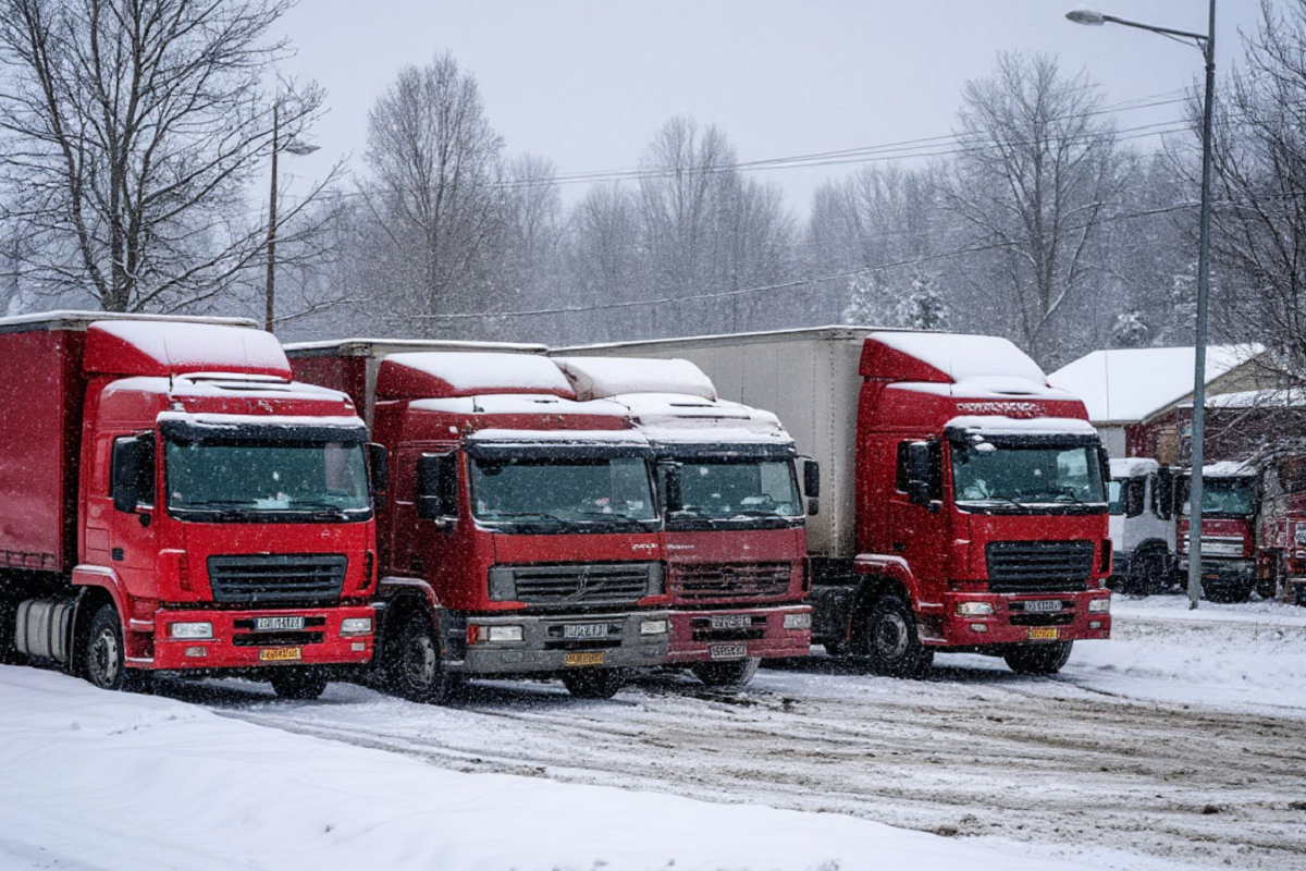 Из-за снега приостановлено движение грузовиков на границе РФ с Южной Осетией