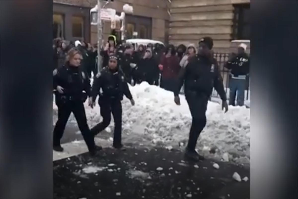 Снежный погром в Нью-Йорке: толпа забросала полицейских снежками до больницы, а мэр назвал это «безобидными детскими шалостями»