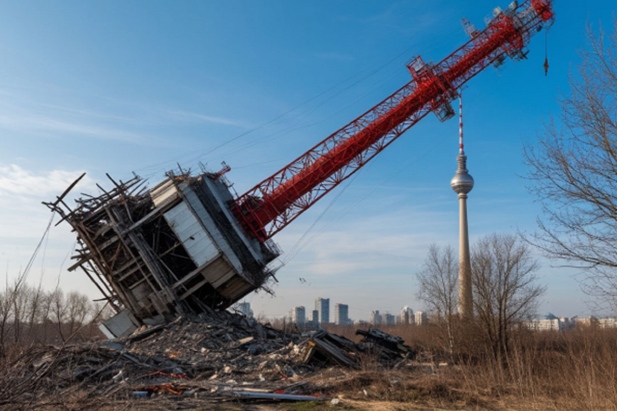 Ураганный ветер повалил старую вышку связи на горе Крестовой