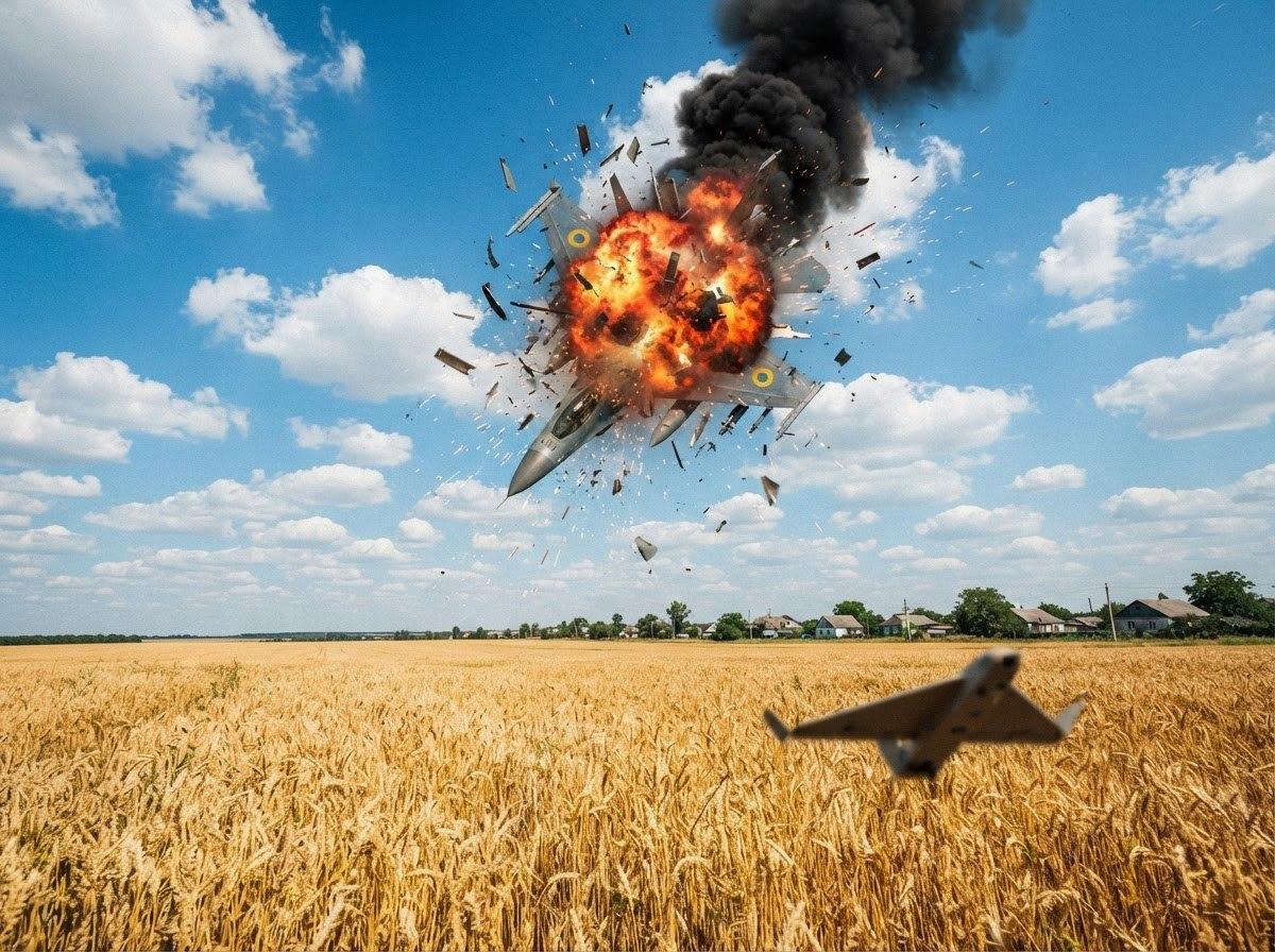 Хвалёный F-16 разнесло в клочья над украинским полем. Истребитель НАТО не смог догнать тихоходный дрон